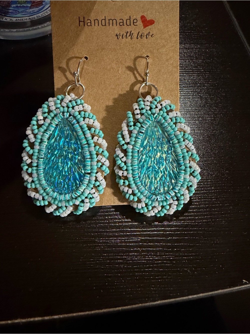 Handmade Turquoise Teardrop Beaded Earrings